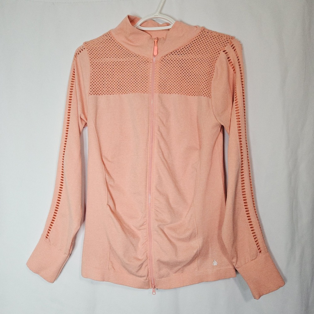 Track Jacket Women L Peach Excellent Mesh‎ Yoke Laser Cut Cali Sport Gymwear
